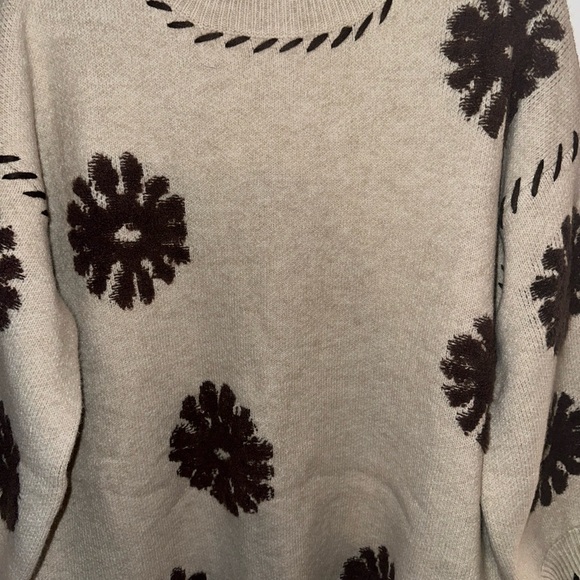 NWOT-Camel whipstitch & Floral embroidered mini sweater dress - Picture 3 of 8